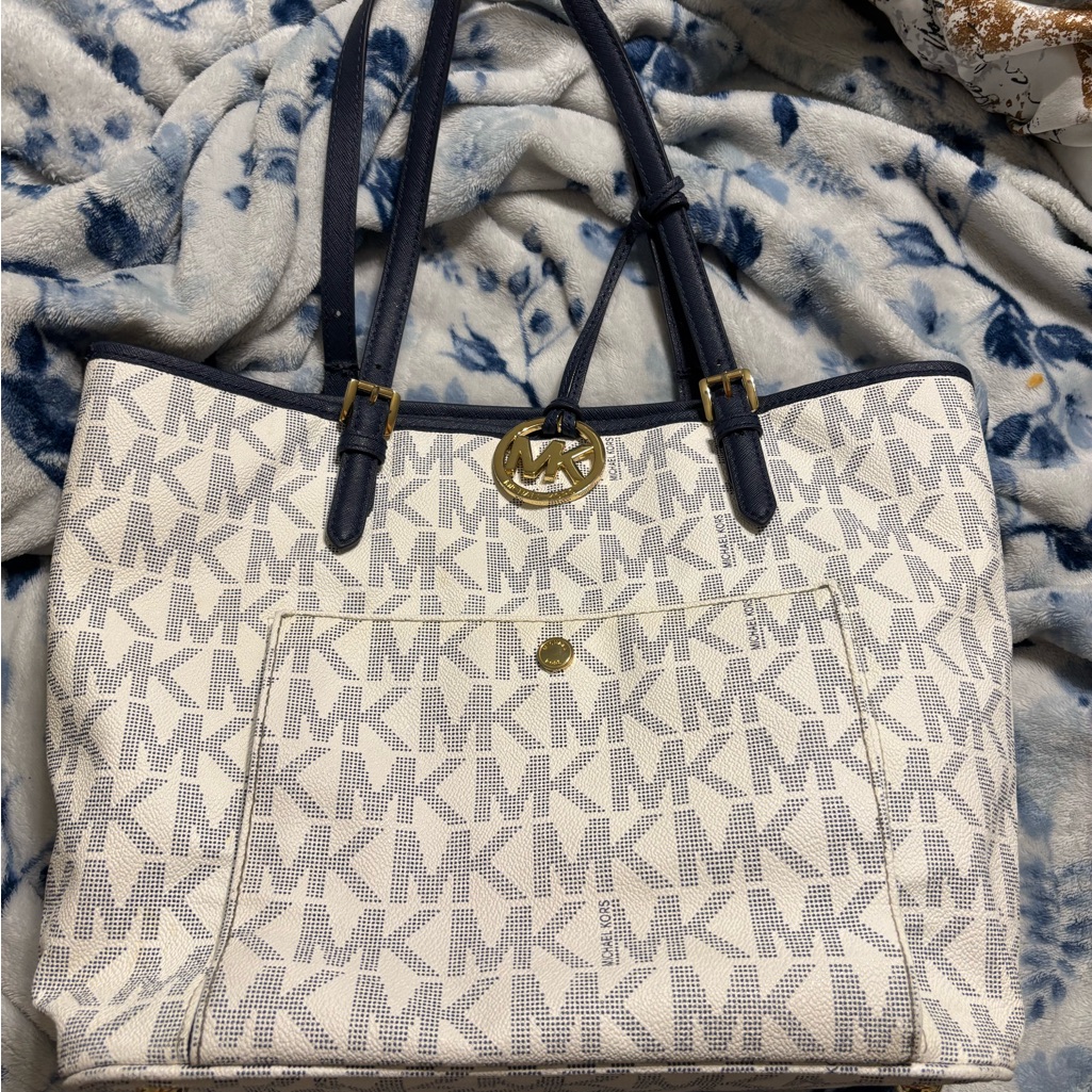 Michael Kors Navy And Cream Logo Tote